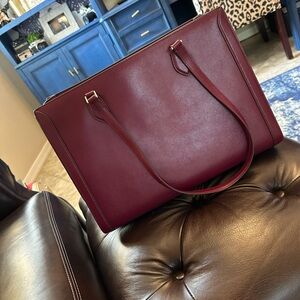 Kate Spade Elegant Burgundy Leather Tote Laptop Bag